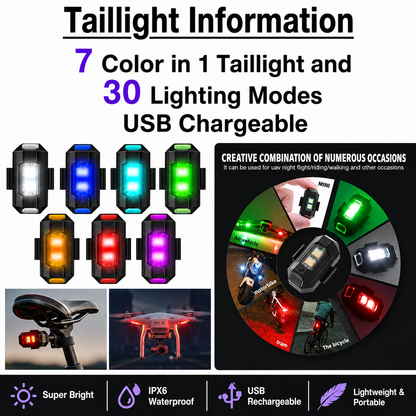 7-COLOR USB RECHARGEABLE LED SAFETY TAIL LIGHT (PACK OF 2)