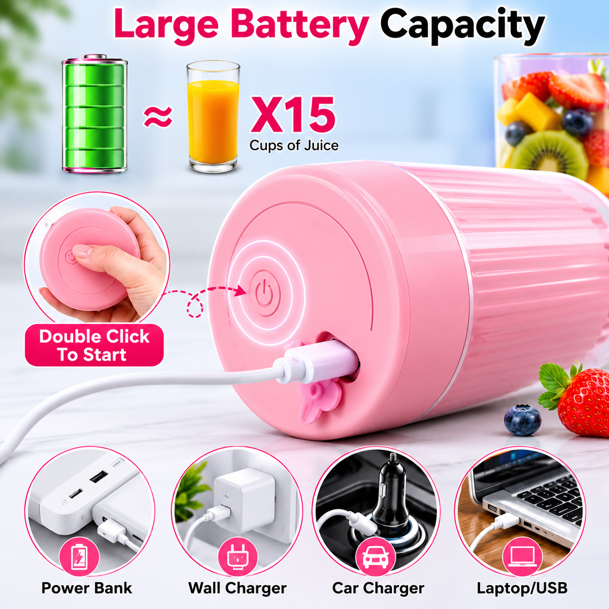 PORTABLE RECHARGEABLE MINI BLENDER BOTTLE